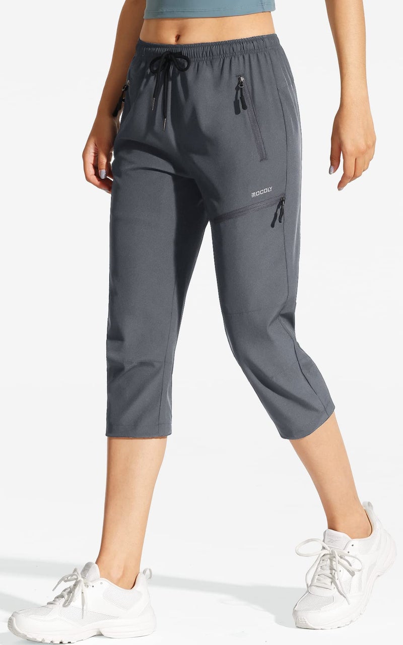 MOCOLY Women's Hiking Capris Pants Outdoor Lightweight Quick Dry Water Resistant UPF 50 Cargo Pants with Zipper Pockets Grey S - Image 2